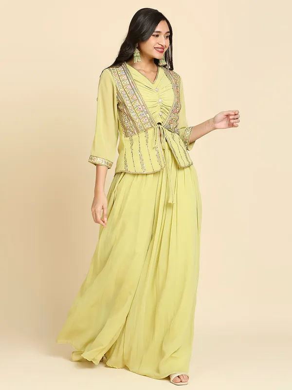Pear_Yellow_Georgette_Embroidered_Crop_Top_Palazzo_Jacket_Set_For_Women
