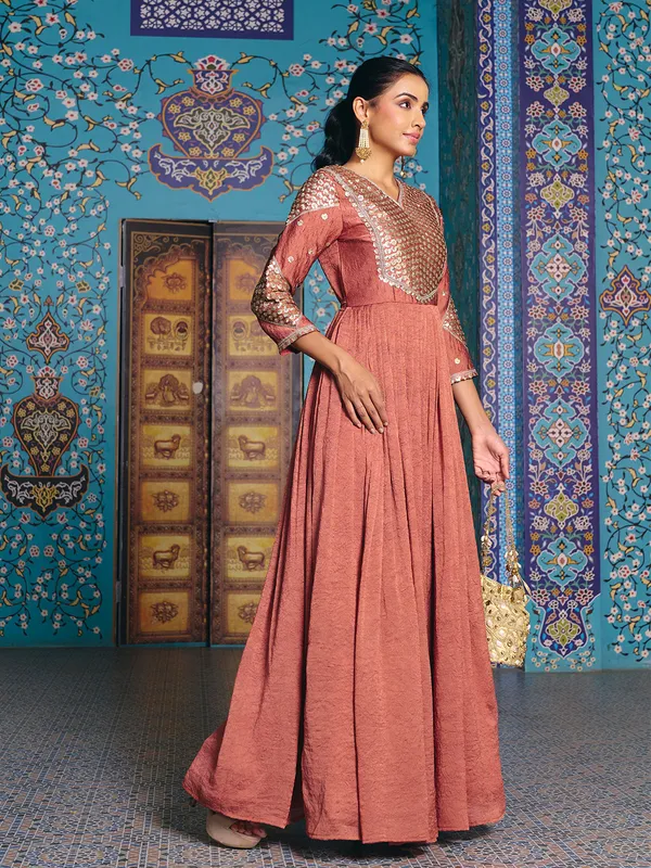Rust_Rayon_Flared_Embroidered_Kurti_Set_For_Women