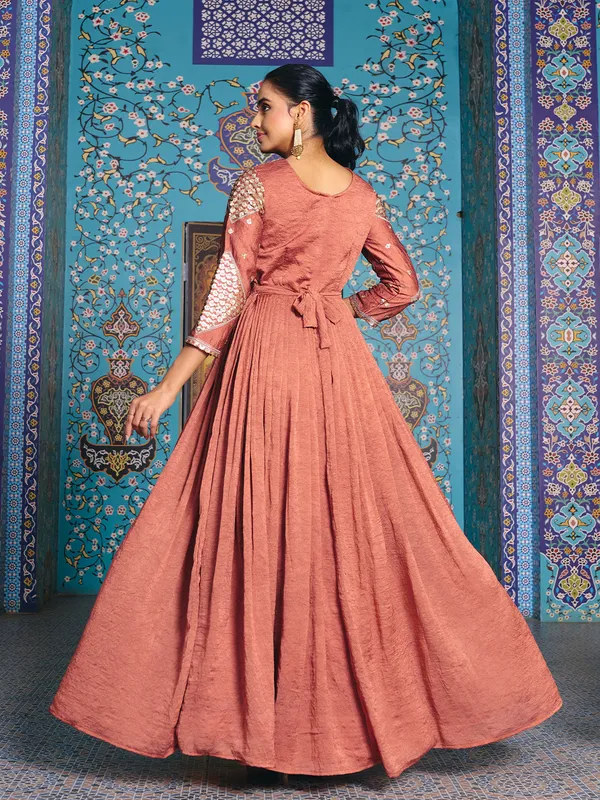 Rust_Rayon_Flared_Embroidered_Kurti_Set_For_Women
