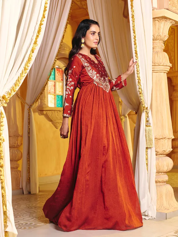 Rust_Rayon_Embroidered_Sharara_Suit_For_Women