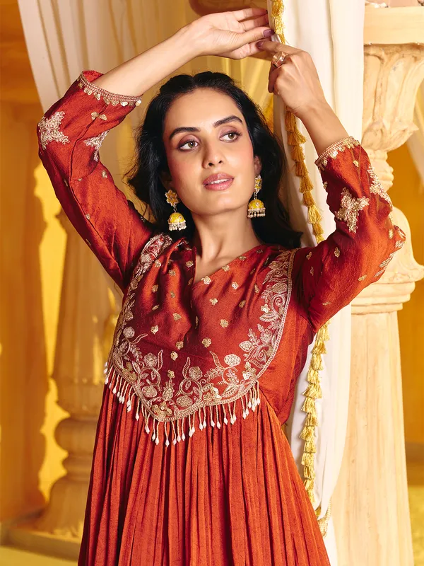 Rust_Rayon_Embroidered_Sharara_Suit_For_Women
