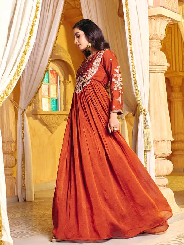 Rust_Rayon_Embroidered_Sharara_Suit_For_Women