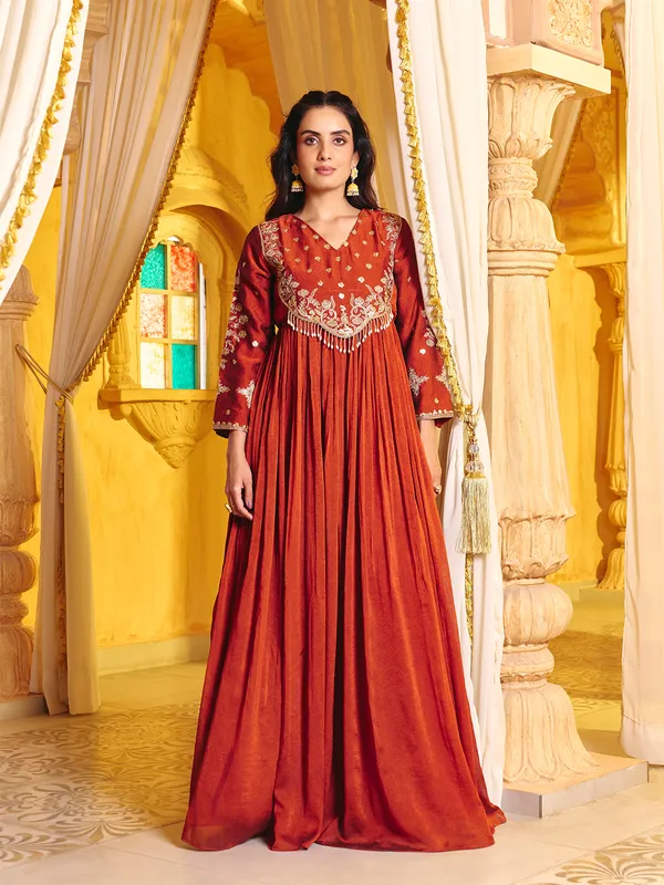 Rust_Rayon_Embroidered_Sharara_Suit_For_Women