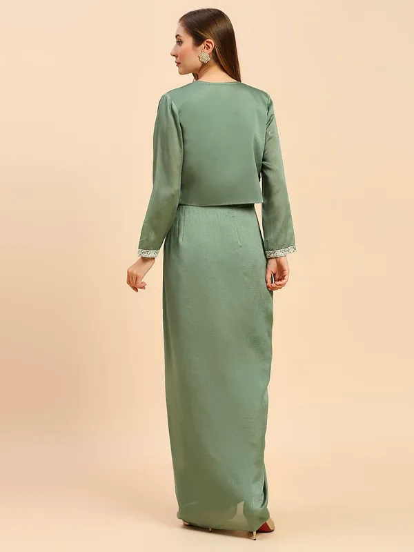Green_Vichitra_Silk_Embroidered_Crop_Top_Dhoti_Skirt_Koti_Set_For_Women
