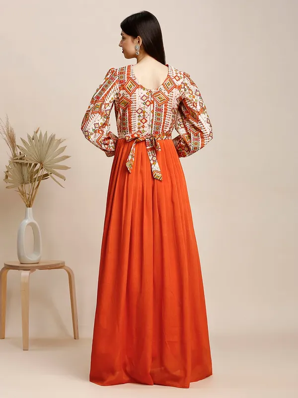 Orange_Chinon_Embroidery_Flared_Long_Gown_For_Women