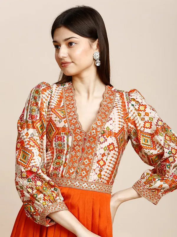 Orange_Chinon_Embroidery_Flared_Long_Gown_For_Women