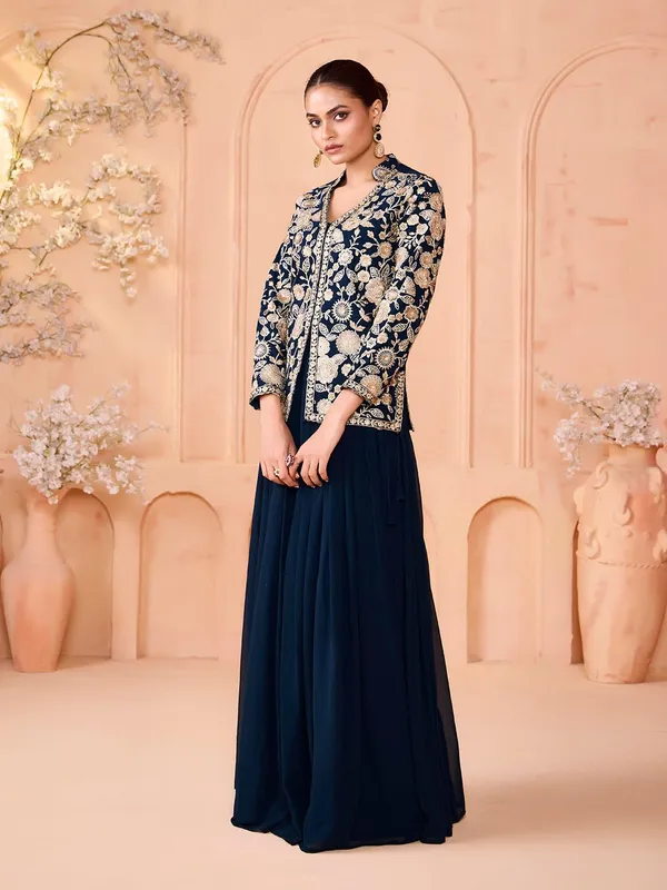 Dark_Blue_Rayon_Embroidered_Sharara_Suit_For_Women