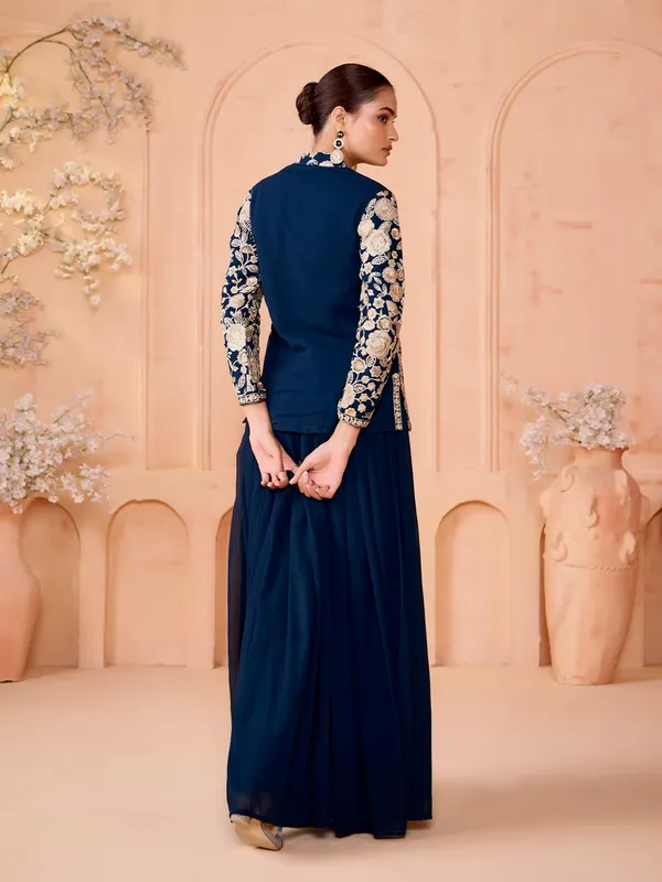 Dark_Blue_Rayon_Embroidered_Sharara_Suit_For_Women