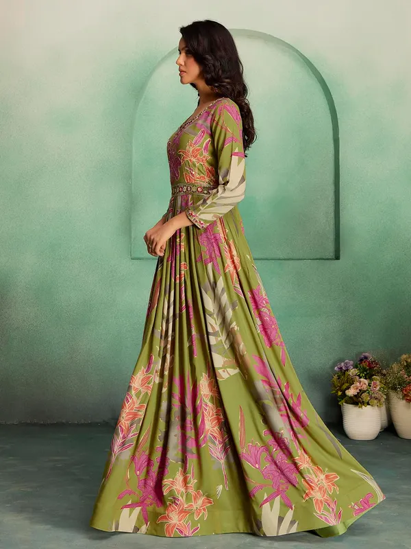 Green_Rayon_Hand_Embroidery_Printed_Long_Gown_For_Women