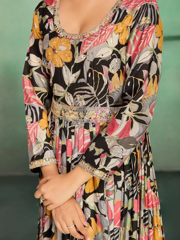 Black_Rayon_Embroidered_Long_Gown_For_Women