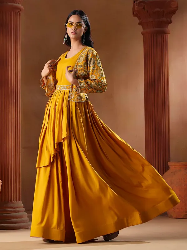 Yellow_Rayon_Printed_Embroidered_Gown_Set_For_Women