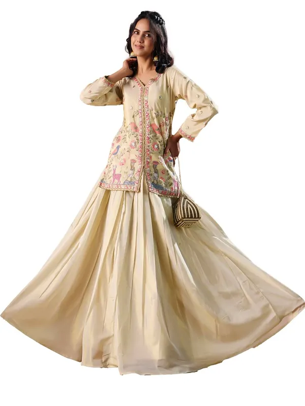 Off_White_Shimmer_Embroidered_V-Neck_Top_Skirt_Set_For_Women