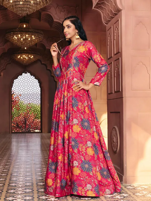 Pink_Georgette_Vatican_Print_Flared_Anarkali_Gown_For_Women