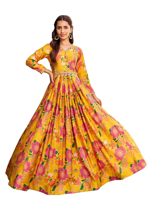 Yellow_Vichitra_Silk_Flared_Anarkali_Embroidered_Gown_For_Women