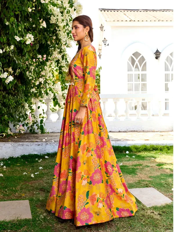 Yellow_Vichitra_Silk_Flared_Anarkali_Embroidered_Gown_For_Women