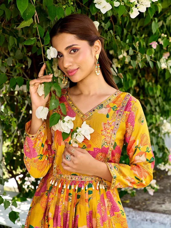 Yellow_Vichitra_Silk_Flared_Anarkali_Embroidered_Gown_For_Women
