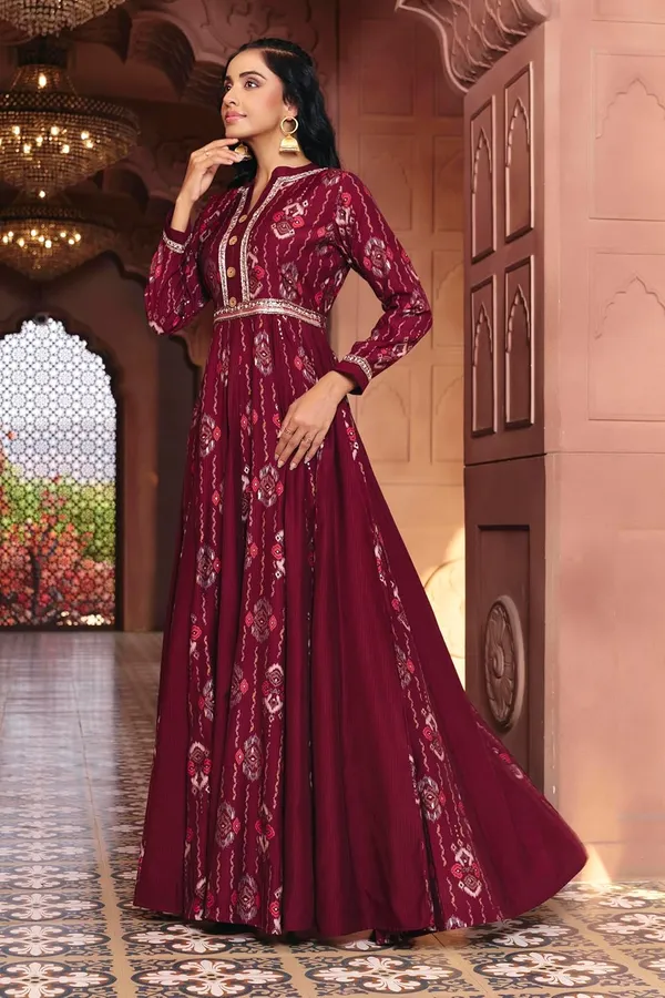 Maroon_Georgette_Bralin_Print_Flared_Anarkali_Gown_For_Women