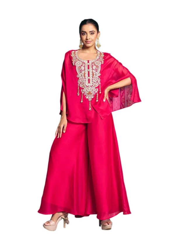 Pink_Rangoli_Silk_Indo_Western_Choli_Palazzo_Kaftan_Set_For_Women