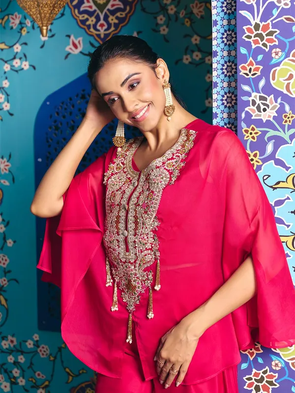 Pink_Rangoli_Silk_Indo_Western_Choli_Palazzo_Kaftan_Set_For_Women