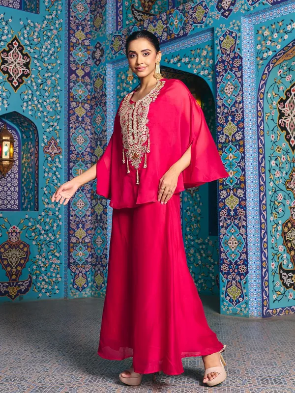 Pink_Rangoli_Silk_Indo_Western_Choli_Palazzo_Kaftan_Set_For_Women