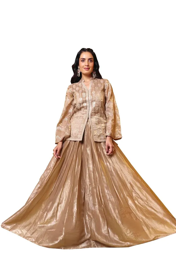 Gold_Crush_Fabric_Embroidered_Lehenga_Choli_Top_Skirt_Set_For_Women