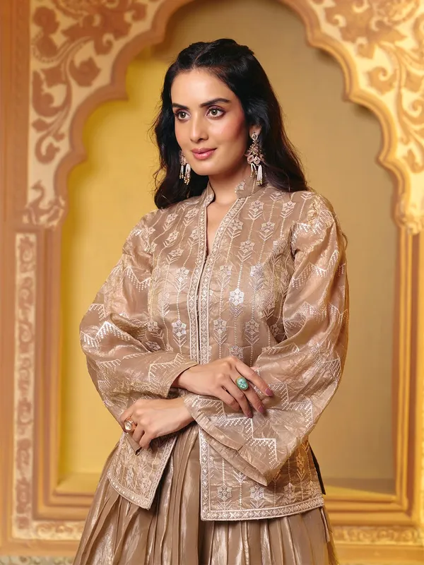 Gold_Crush_Fabric_Embroidered_Lehenga_Choli_Top_Skirt_Set_For_Women