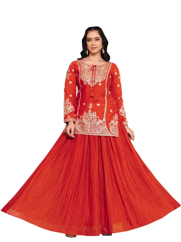 Orange_Vichitra_Silk_Embroidered_Gown_For_Women