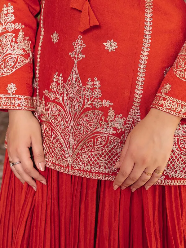 Orange_Vichitra_Silk_Embroidered_Gown_For_Women