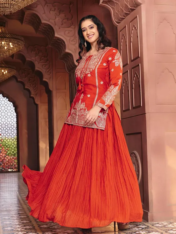 Orange_Vichitra_Silk_Embroidered_Gown_For_Women