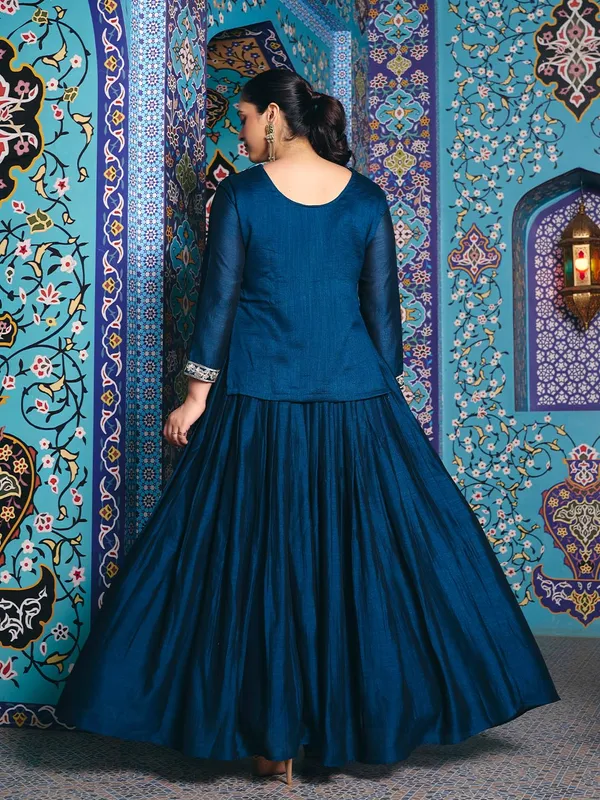 Royal_Blue_Vichitra_Embroidered_Choli_Skirt_Set_For_Women