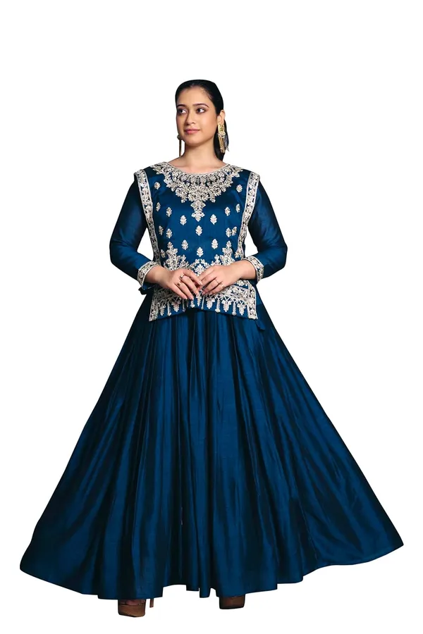 Royal_Blue_Vichitra_Embroidered_Choli_Skirt_Set_For_Women