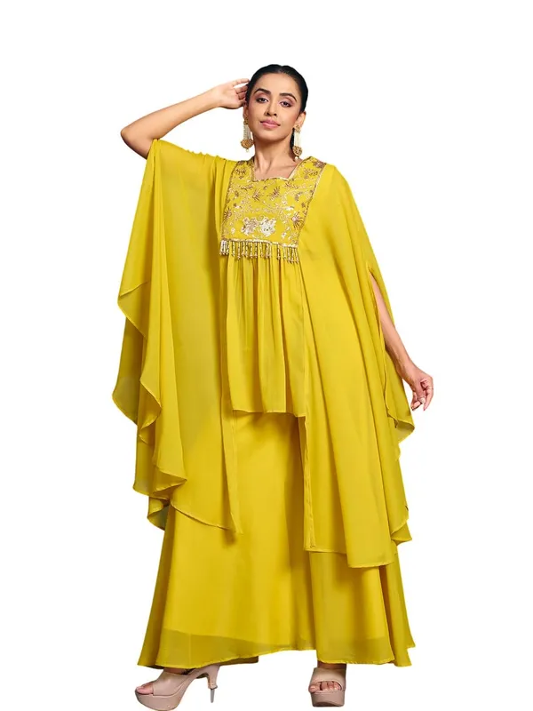 Yellow_Georgette_Embroidered_Kaftan_Top_Palazzo_Set_For_Women