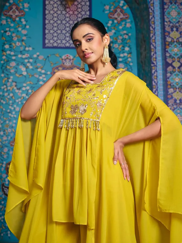 Yellow_Georgette_Embroidered_Kaftan_Top_Palazzo_Set_For_Women