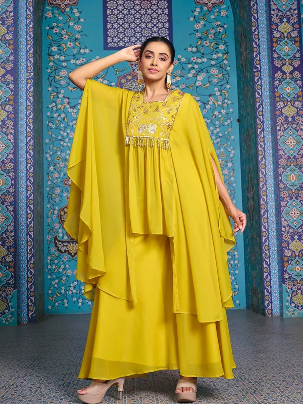 Yellow_Georgette_Embroidered_Kaftan_Top_Palazzo_Set_For_Women