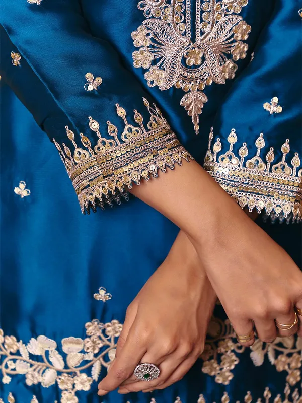 Royal_Blue_Rayon_Embroidered_Sharara_Suit_For_Women