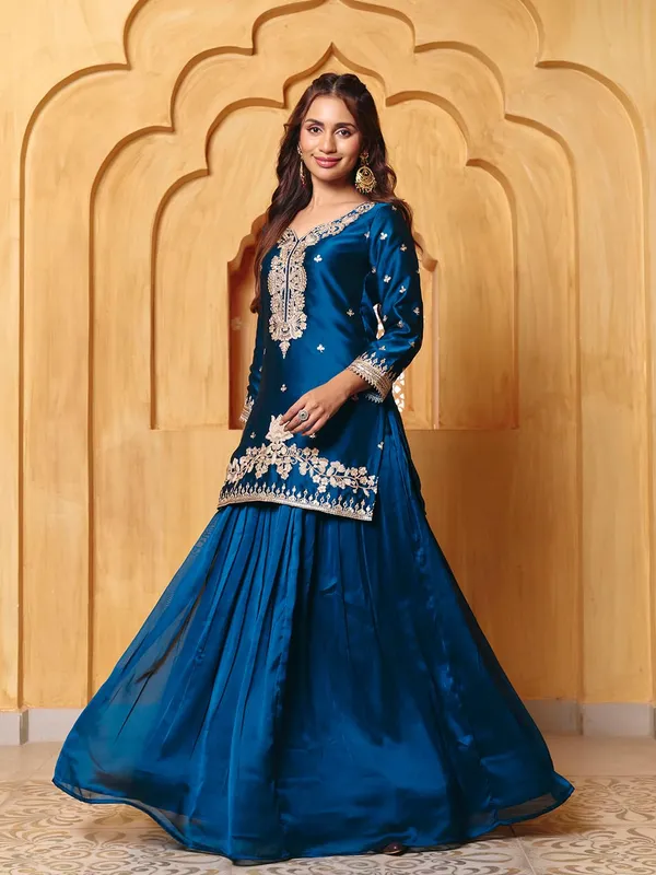Royal_Blue_Rayon_Embroidered_Sharara_Suit_For_Women