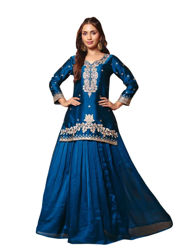 Royal_Blue_Rayon_Embroidered_Sharara_Suit_For_Women