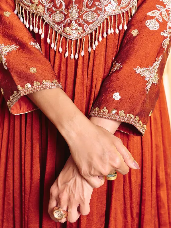 Rust_Rayon_Embroidered_Sharara_Suit_For_Women
