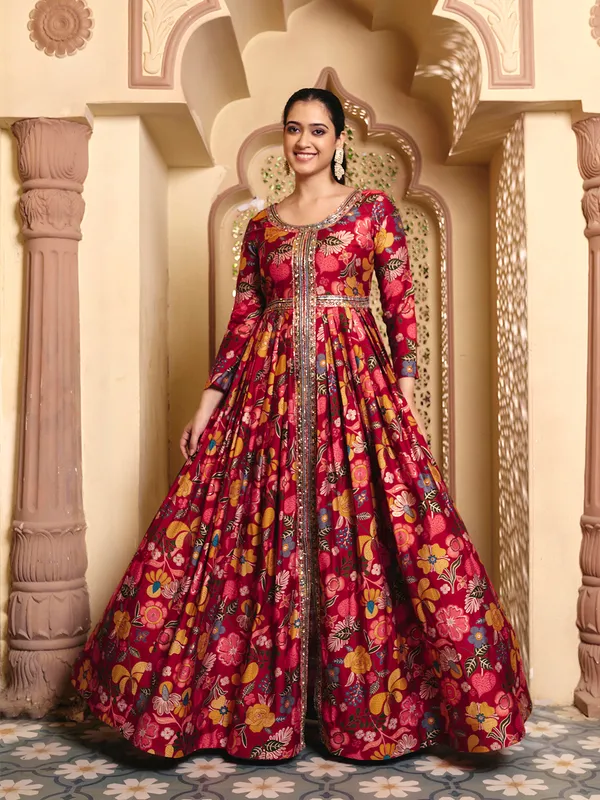 Maroon_Rayon_Flared_Anarkali_Embroidered_Gown_For_Women