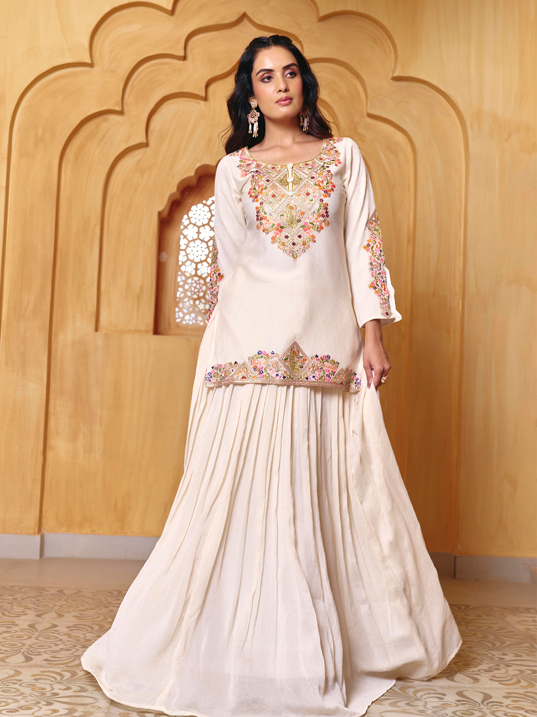 Off_White_Georgette_Rangoli_Silk_Crush_Embroidered_Lehenga_Choli_Set_For_Women