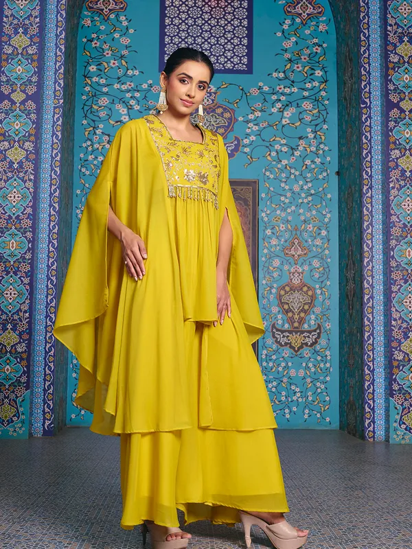 Yellow_Georgette_Embroidered_Kaftan_Top_Palazzo_Set_For_Women