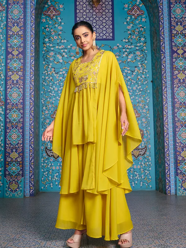 Yellow_Georgette_Embroidered_Kaftan_Top_Palazzo_Set_For_Women