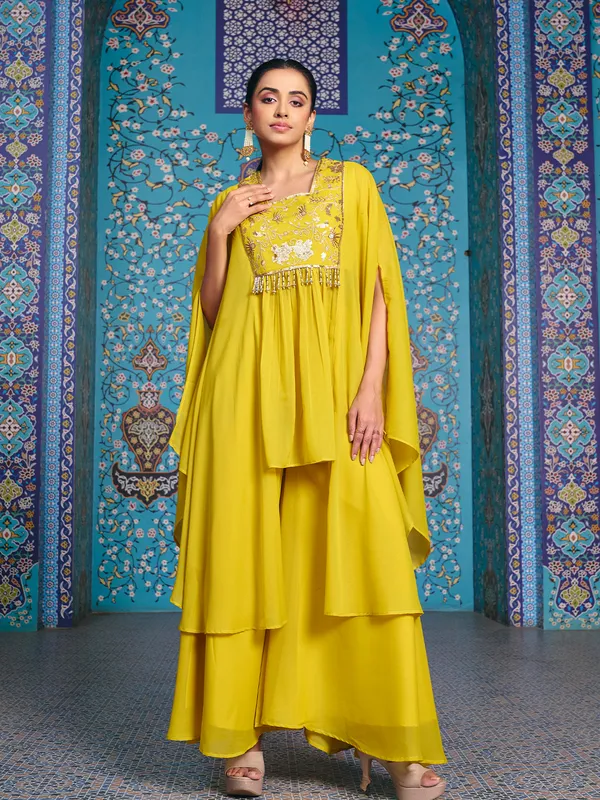 Yellow_Georgette_Embroidered_Kaftan_Top_Palazzo_Set_For_Women