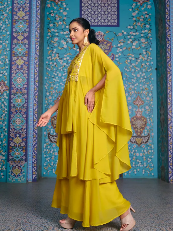 Yellow_Georgette_Embroidered_Kaftan_Top_Palazzo_Set_For_Women