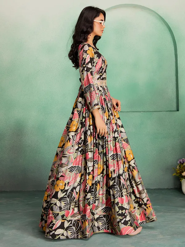 Black_Rayon_Embroidered_Long_Gown_For_Women