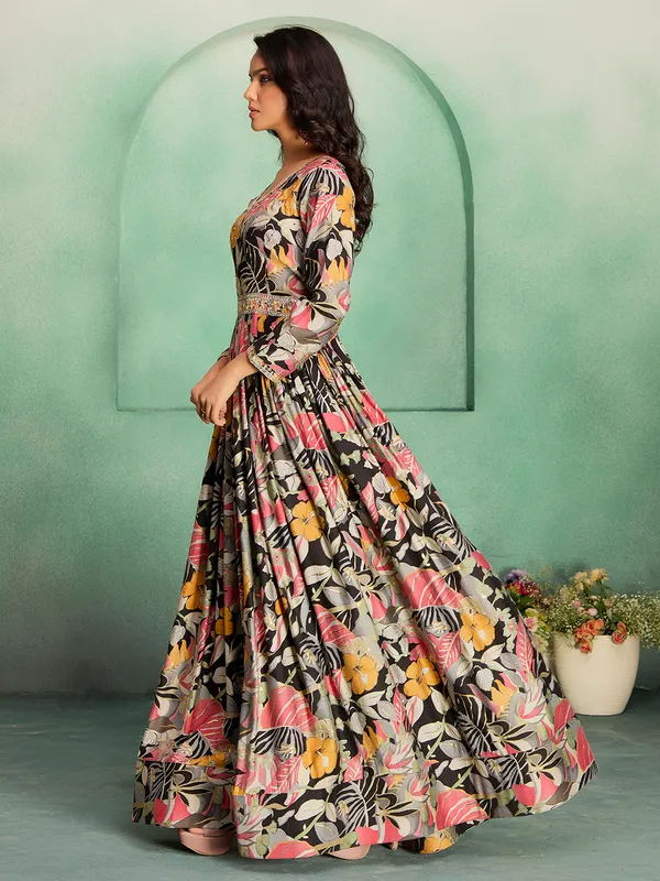 Black_Rayon_Embroidered_Long_Gown_For_Women