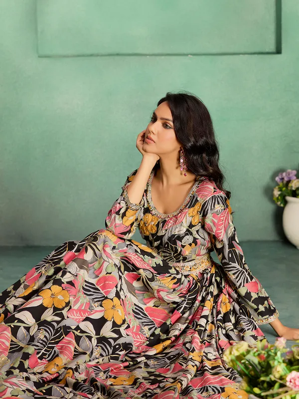 Black_Rayon_Embroidered_Long_Gown_For_Women