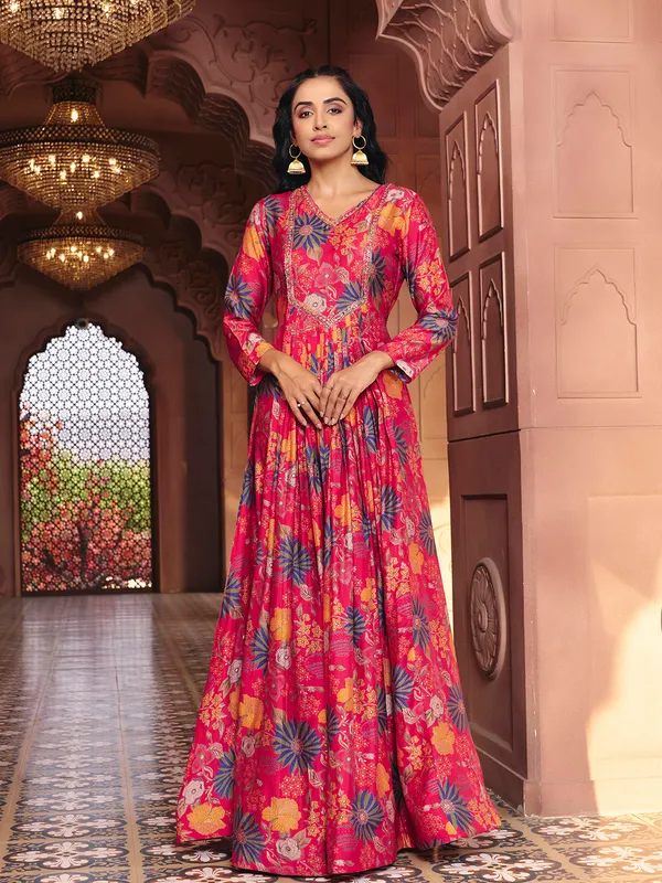 Pink_Georgette_Vatican_Print_Flared_Anarkali_Gown_For_Women