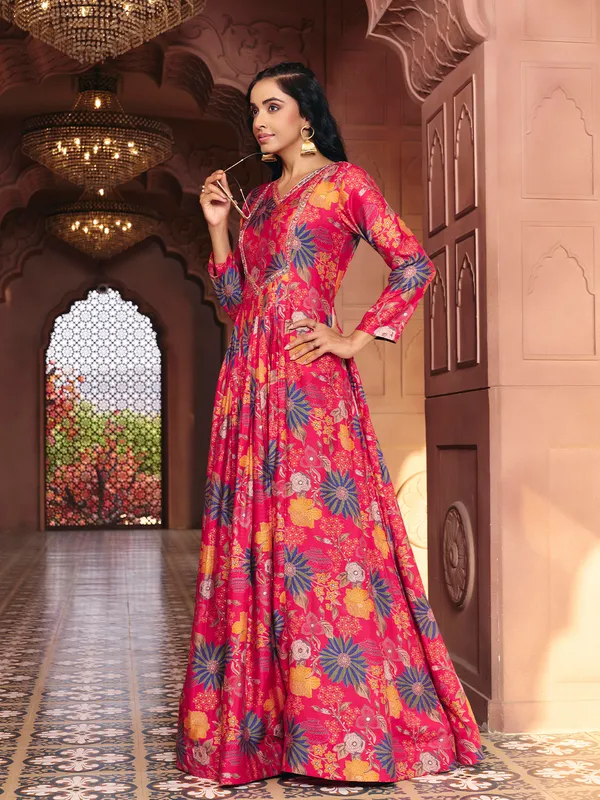 Pink_Georgette_Vatican_Print_Flared_Anarkali_Gown_For_Women