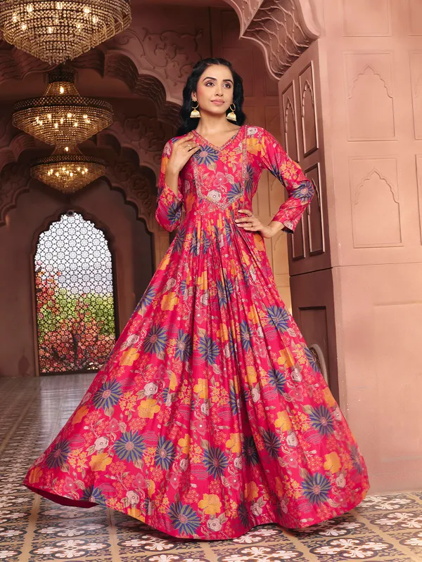 Pink_Georgette_Vatican_Print_Flared_Anarkali_Gown_For_Women